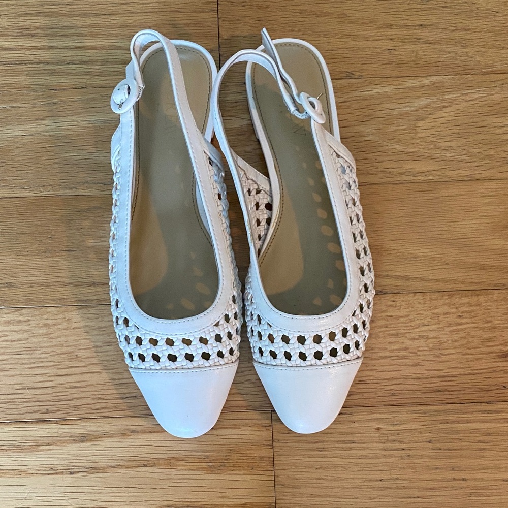 J. Crew White Crochet Slingback Flats